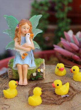 外贸户外花园庭院阳台夜光仙女小鸭子花盆栽装饰品树脂摆件治愈系