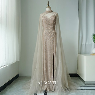 高腰显瘦鱼尾晚礼服女主持年会 两穿时尚 出口外贸新款 高端奢华水袖