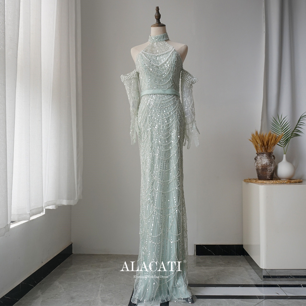 ALACATI鱼尾袖子可移动晚礼服