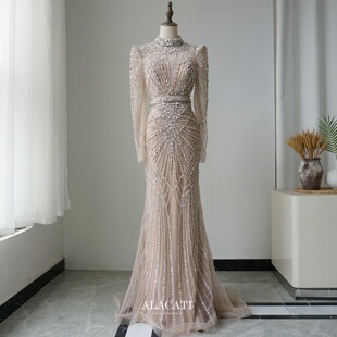 Alacati 外贸高端奢华优雅气场小立领长袖鱼尾晚礼服年会名媛晚宴