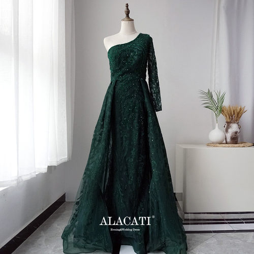晚礼服Alacati单肩长裙拖尾奢华
