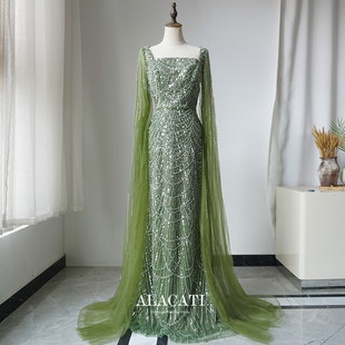 外贸高端奢华重工高腰显瘦鱼尾晚礼服喇水袖 名媛晚宴出口迪拜 时尚