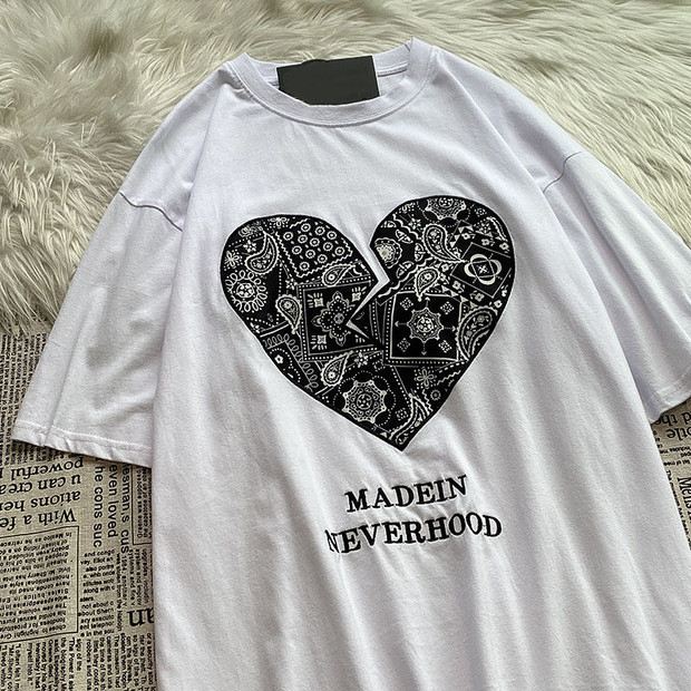Cotton short sleeve T-shirt women's trendy student loose Korean trendy love printed top