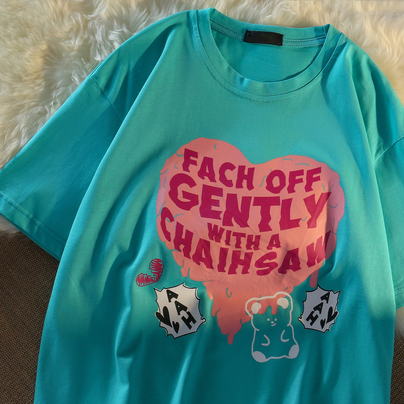 Double ground milk silk summer new fashion short sleeve student lazy printing medium length T-shirt