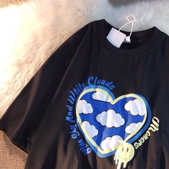 Cotton love cotton T-shirt round neck printed top