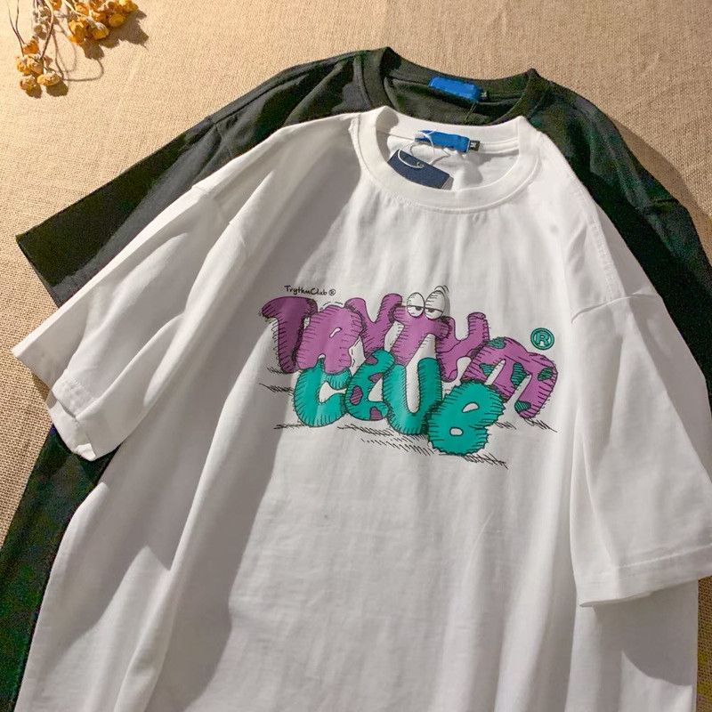 Cotton high grade short sleeve T-shirt women's summer loose Korean lettered print top