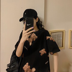 Real shooting fabric; 100% cotton 2021 summer new short sleeve T-shirt