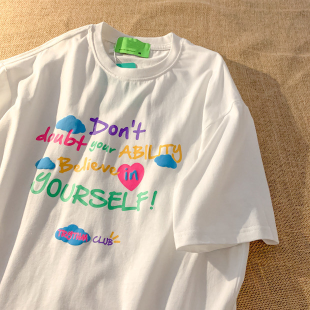 Cotton short sleeve T-shirt women's loose Korean round neck half sleeve T-shirt