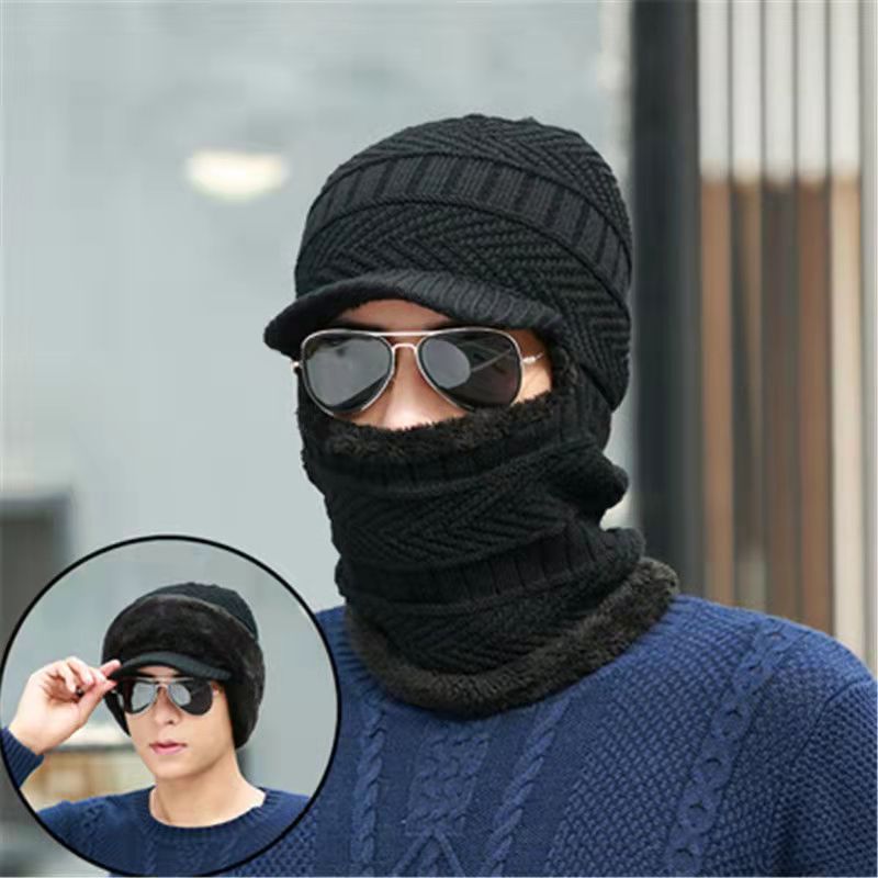 帽子男冬天爸爸蒙面帽加厚保暖冬季加绒骑车护耳护脖毛线帽中老年