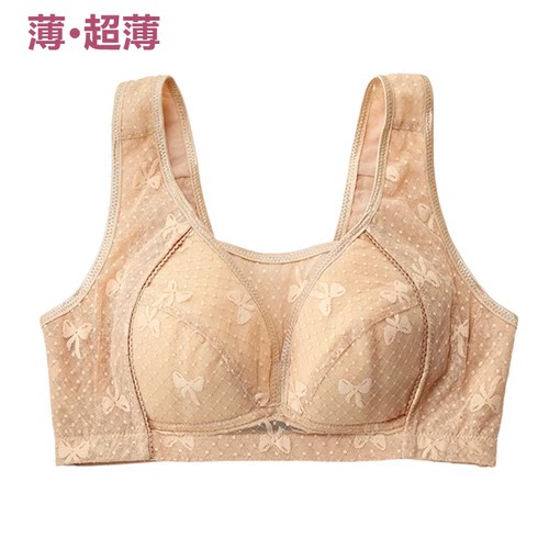 日本文胸罩全罩杯大胸显小缩胸蕾丝内衣女无钢圈无海绵美背心超薄