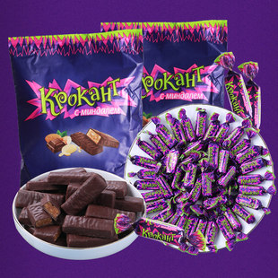 俄罗斯紫皮糖kpokaht巧克力进口夹心糖果散装 500克 过年小零食原装