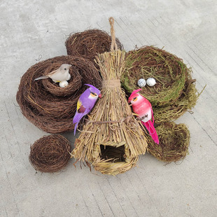 仿真小鸟巢鸟笼鸟屋草窝装饰摆件摆设创意干花手工编织草编干树枝