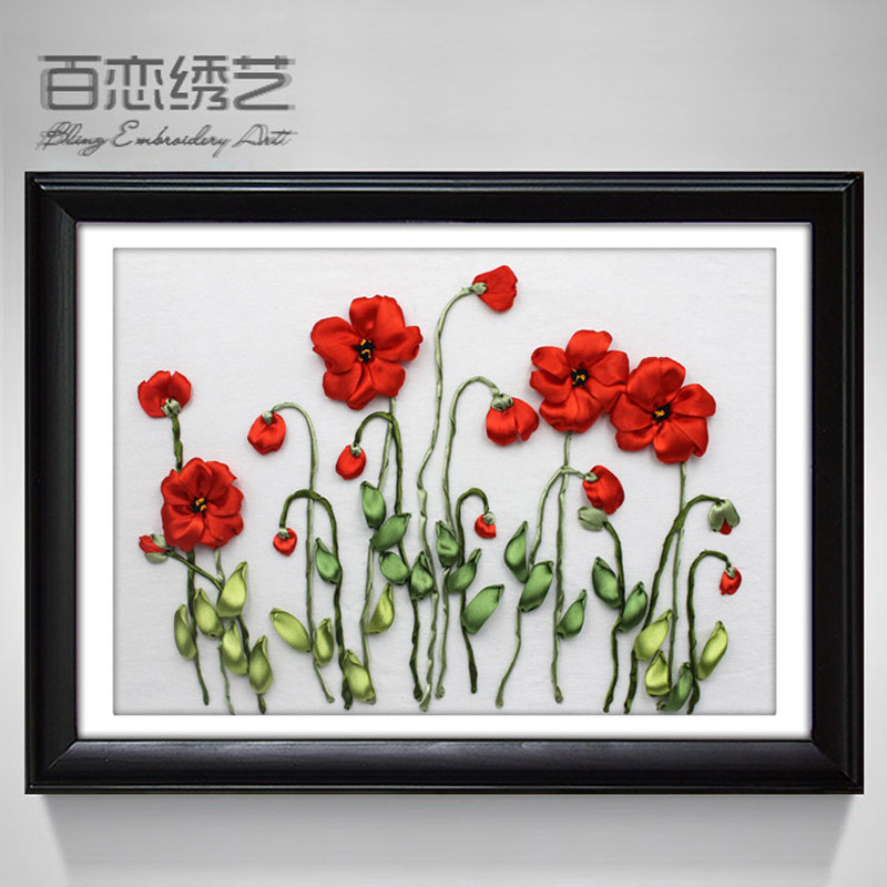 丝带绣2023新款立体绣刺绣diy手工制作材料包客厅自绣挂画自己做