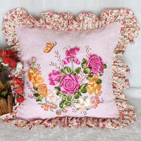 丝带绣抱枕手工diy刺绣材料包