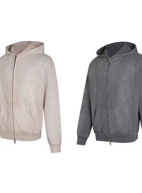 Cseven水洗拉链帽衫600克重磅卫衣纯棉落肩廓形宽松男clean fit