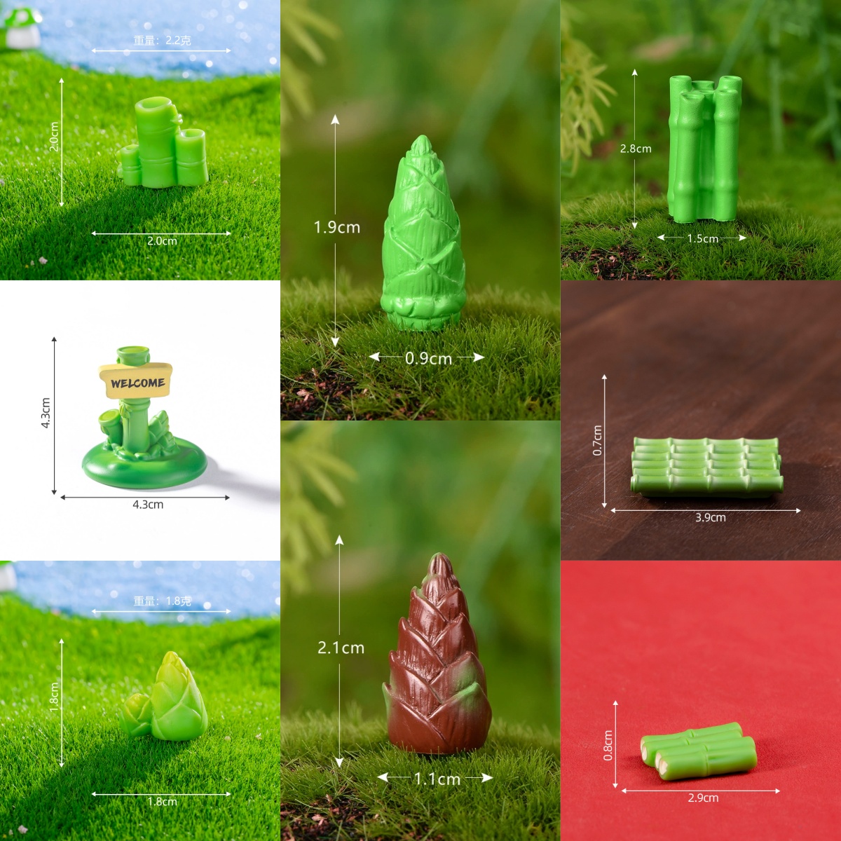 微景观仿真竹笋竹排树脂路牌摆件