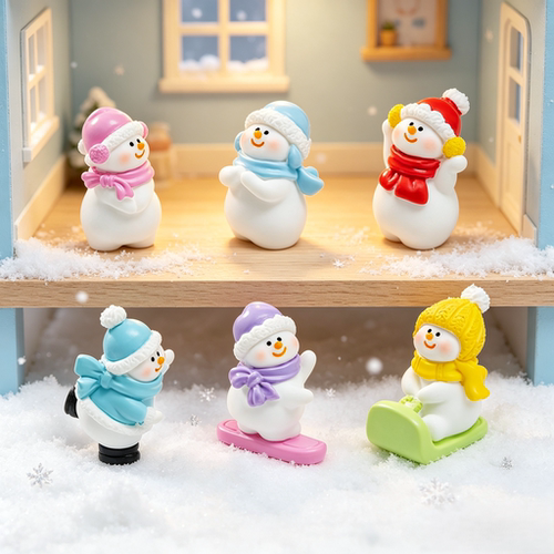 微景观仿真冬日滑雪雪人桌面摆件