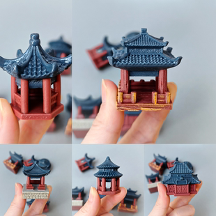 微景观仿真亭台楼阁假山中式园艺造景 diy装饰配件桌面工位小摆件