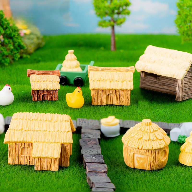 微景仿真茅草屋草房子农家院摆件