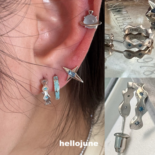 hellojune S925银 蓝色星芒拉丝耳环