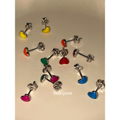 hellojune 桃心撞色搭配耳钉 彩色滴油胖胖小爱心耳钉 s925 925银