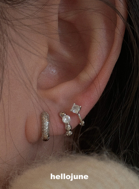 hellojune s925通体925银 贴耳耳环 迷你锆石小耳圈系列 耳骨环