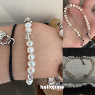 hellojune 原创 S925银天然淡水珍珠手工做旧复古银珍珠手链手串