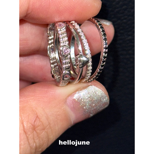 hellojune S925银 粉色爱心戒指小心心细戒小众百搭叠戴质感戒指