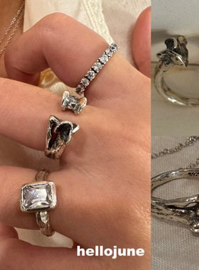 hellojune 通体925银 复古做旧银骨头银戒戒指