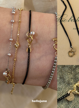 hellojune 天然浅紫小珍珠黑色手链 不褪色黑色细手链