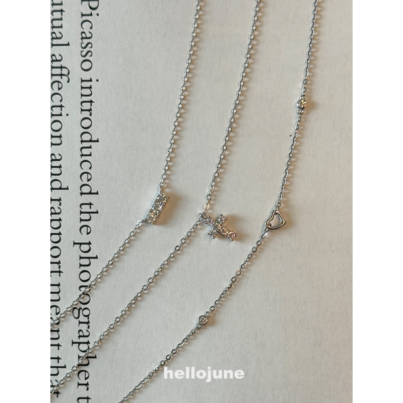 hellojune S925银 闪耀莫桑钻精致满钻迷你十字排钻吊坠项链叠搭