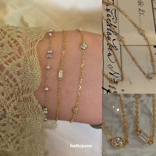hellojune 925银镀金 莫桑钻金色细手链
