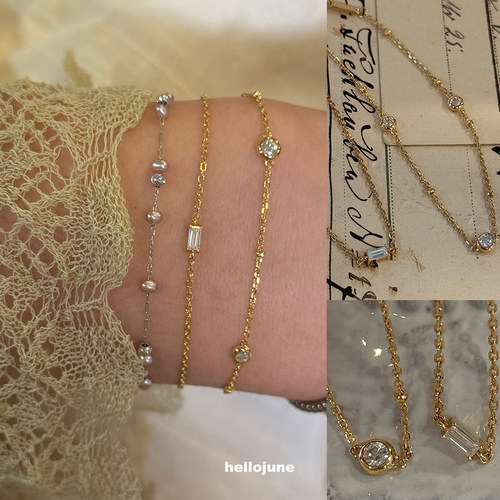 hellojune 925银镀金 莫桑钻金色细手链