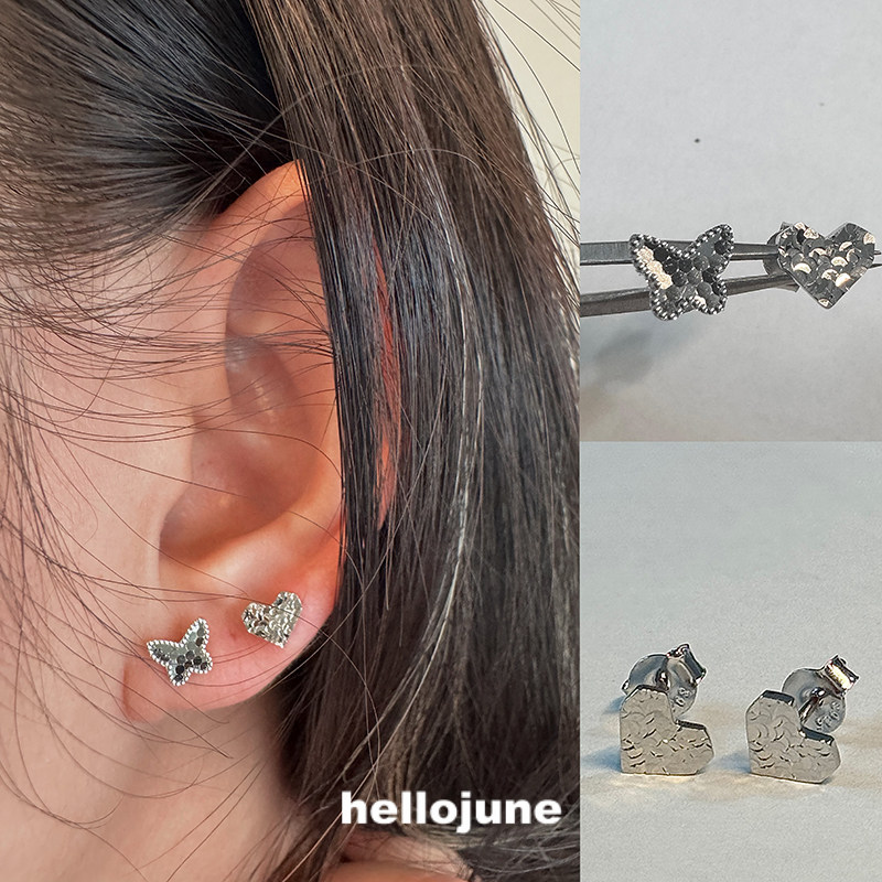 hellojune S925银 碎碎冰 破碎面高亮 爱心耳钉蝴蝶耳钉,饰品/流行首饰/时尚饰品新,耳钉,淘宝优惠券,粉丝福利购,淘宝优惠卷