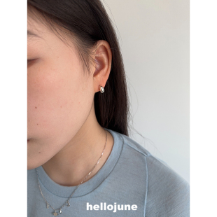 hellojune 小银豆弧形耳钉 简约光面小雨滴养耳耳钉 925纯银