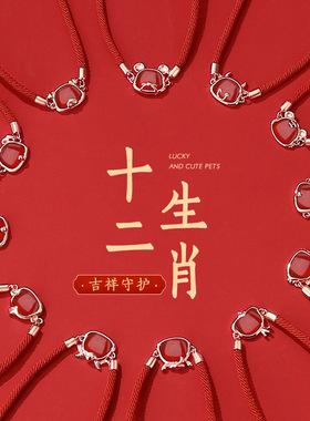 原创十二生肖龙年手链2024本命年新年红玛瑙招财龙红绳手绳手饰品
