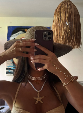 欧美风时尚感纯手工绳项链海星耳环女士首饰套装海边沙滩假日风