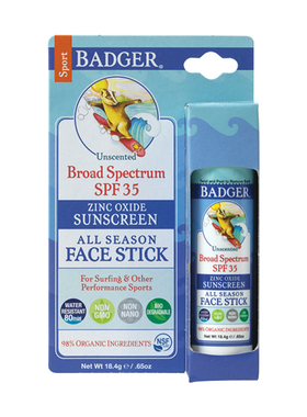 美国直购Badger贝吉獾全天候防晒棒运动矿物防晒霜SPF35无香18.4g