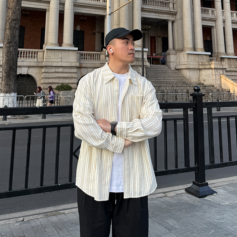 FFMR 2025春夏新款肌理感条纹衬衫休闲宽松垂感松弛感透气上衣男