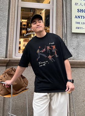 FFMR 美式人像印花圆领T恤男2025夏季休闲宽松小领口纯棉短袖上衣