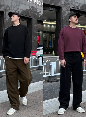 FFMR重磅毛呢裤子男款秋冬垂感显高宽松直筒加厚长裤黑色休闲西裤