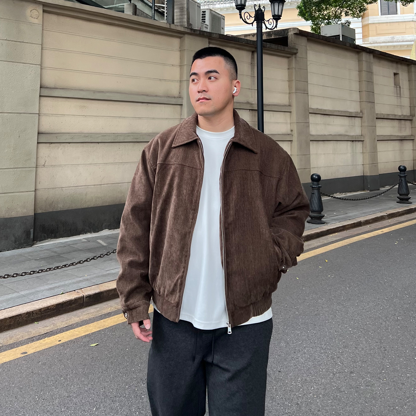 FFMR【绒感复古老钱风夹克】2025冬季咖色棉服外套宽松短款棉衣男