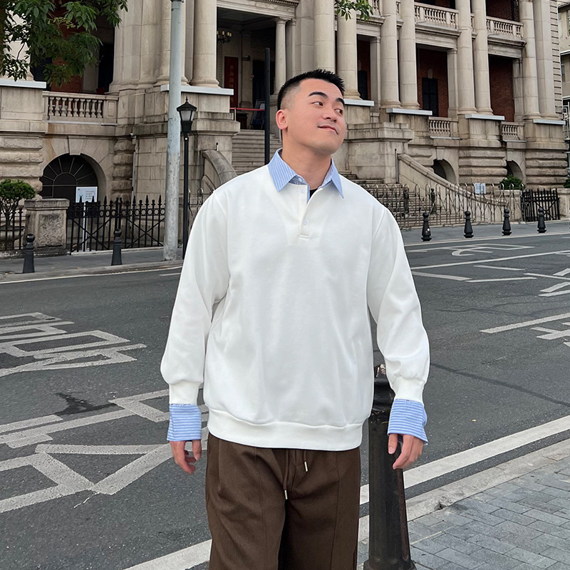 FFMR 2024秋冬衬衫拼接假两件卫衣长袖休闲宽松加绒百搭套头上衣