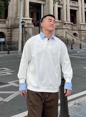 FFMR 2024秋冬衬衫拼接假两件卫衣长袖休闲宽松加绒百搭套头上衣