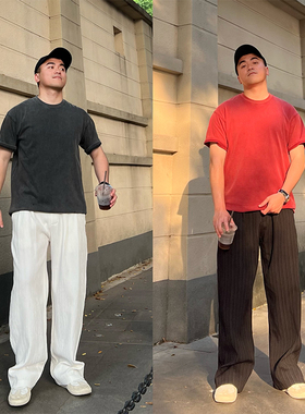 FFMR 垂感竖纹肌理休闲西裤男款夏季薄款宽松直筒长裤男黑色男裤