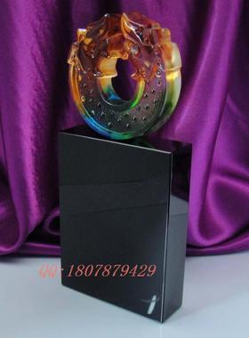 HY308 双龙琉璃 黑水晶底座 水晶奖杯高档颁奖奖牌 免费刻字