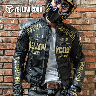 日本YELLOWCORN哈雷印第安凯旋春夏防摔透气钛合金男款夹克骑行服