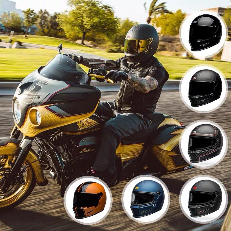bell碳纤维复古摩托车头盔哈雷印第安杜卡迪男女骑士全盔大头围