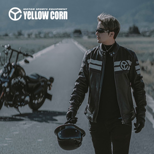 日本YELLOWCORN哈雷凯旋印第安摩托防摔透气复古夹克骑行皮衣男款