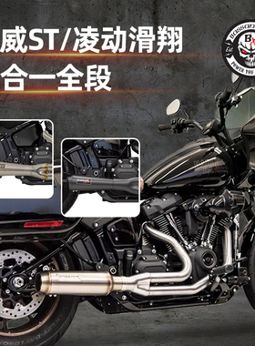 进口Bassani哈雷凌动滑翔路威ST改装排气DS拉丝不锈钢二出一全段